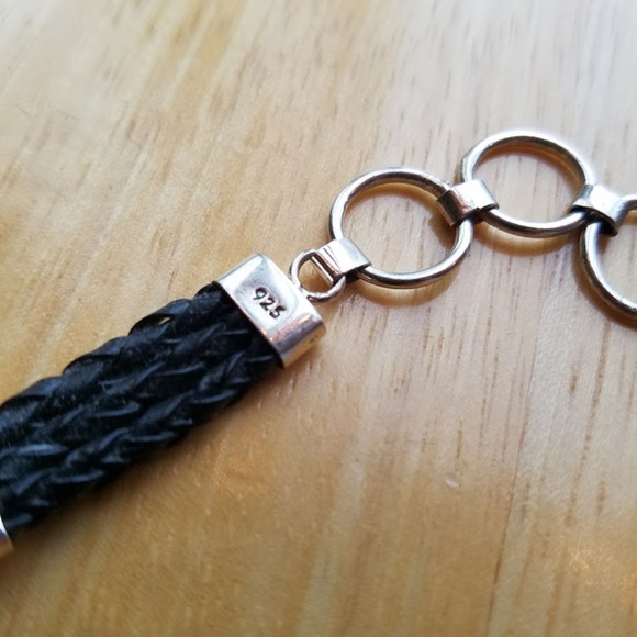 Stunning Statement Handmade Seashell Leather & 925 Silver Bracelet Adjustable - Picture 5 of 6